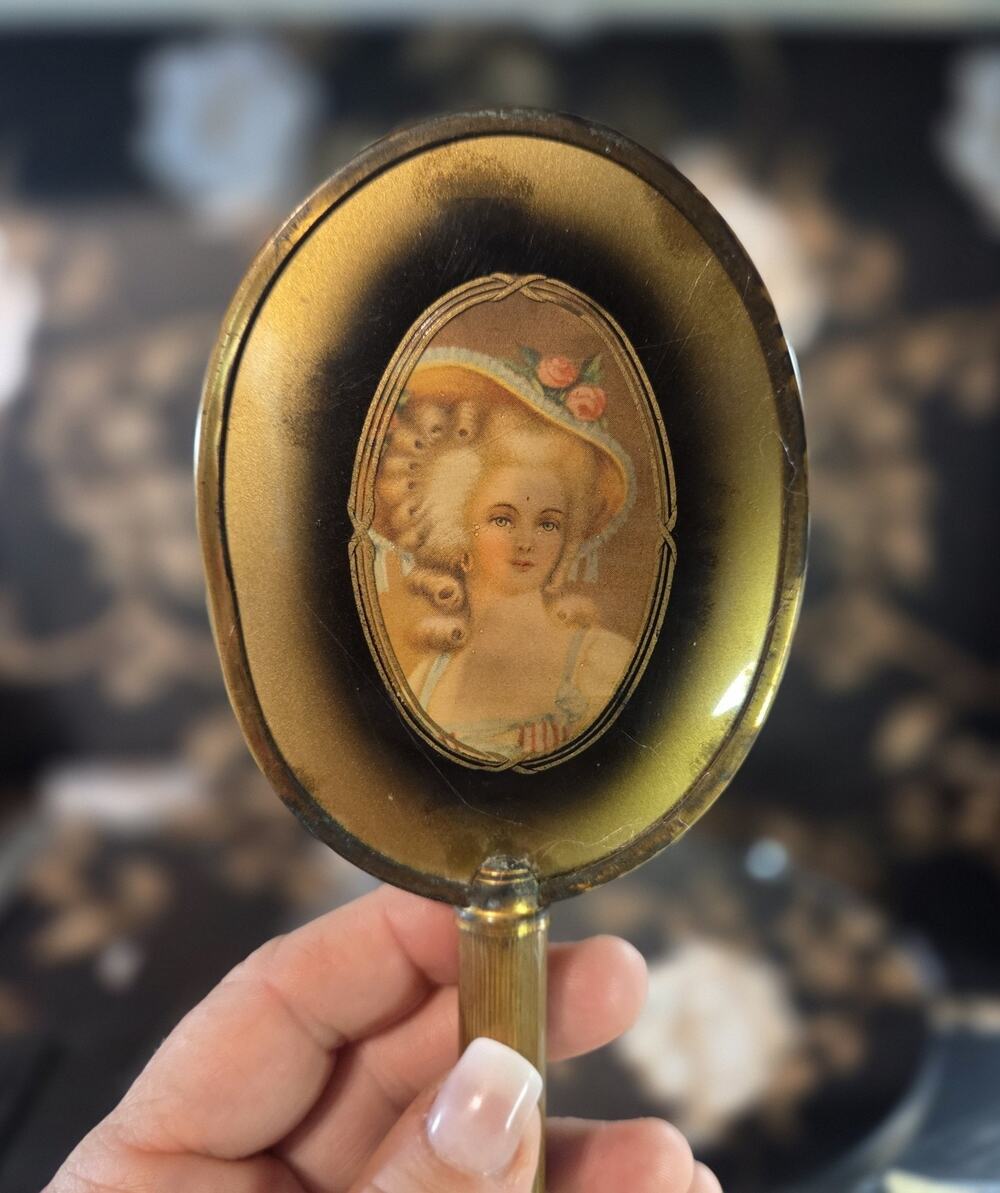 Vtg Antique French Lady Marie Antoinette Boudoir Long Handle Hair Brush 1920s